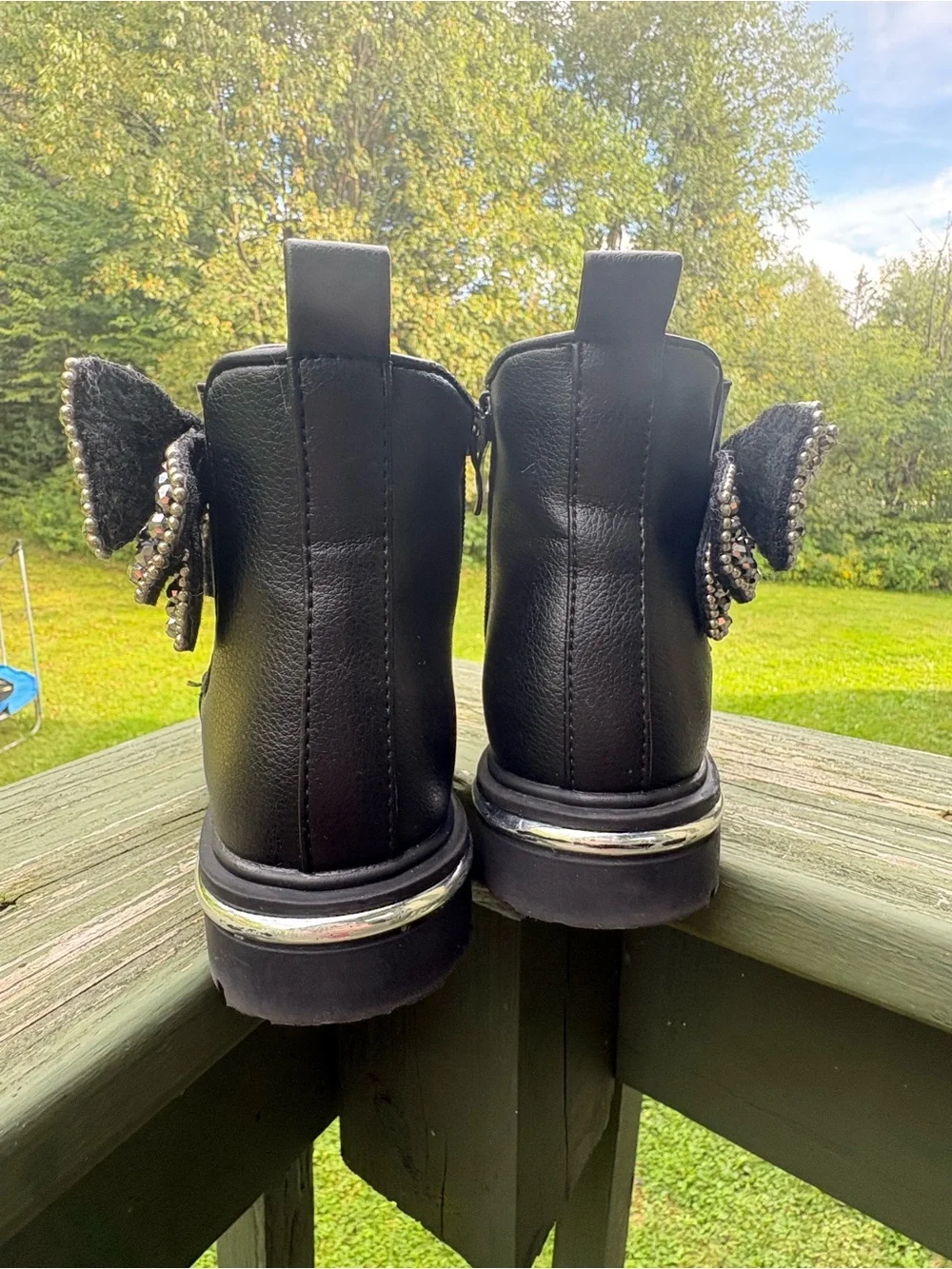 MIA Kids Black Chelsea Ankle Boots with Rhinestone Bow Size 13